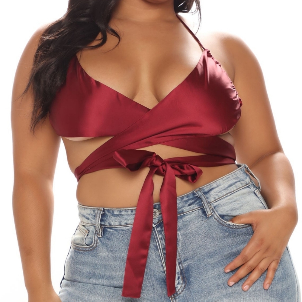 🥀Red Satin Wrap Top